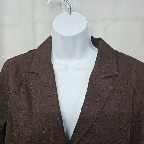Studio Works Brown Embroidered Eyelet Blazer Boho 8 - Picture 2 of 12
